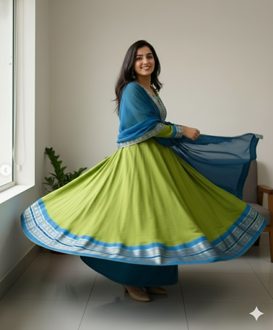 Vichitra Silk Gown with Jacquard Work & Georgette Dupatta
