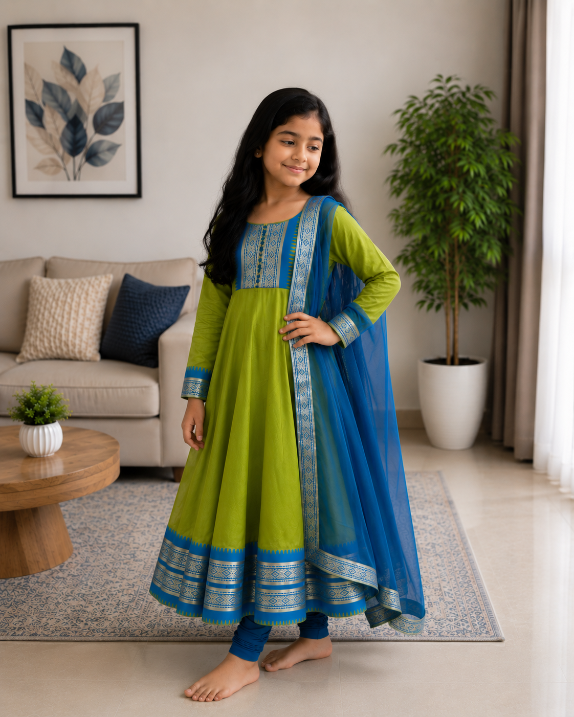 Charming Blue Green Ethnic Dress for Joyful Twirls