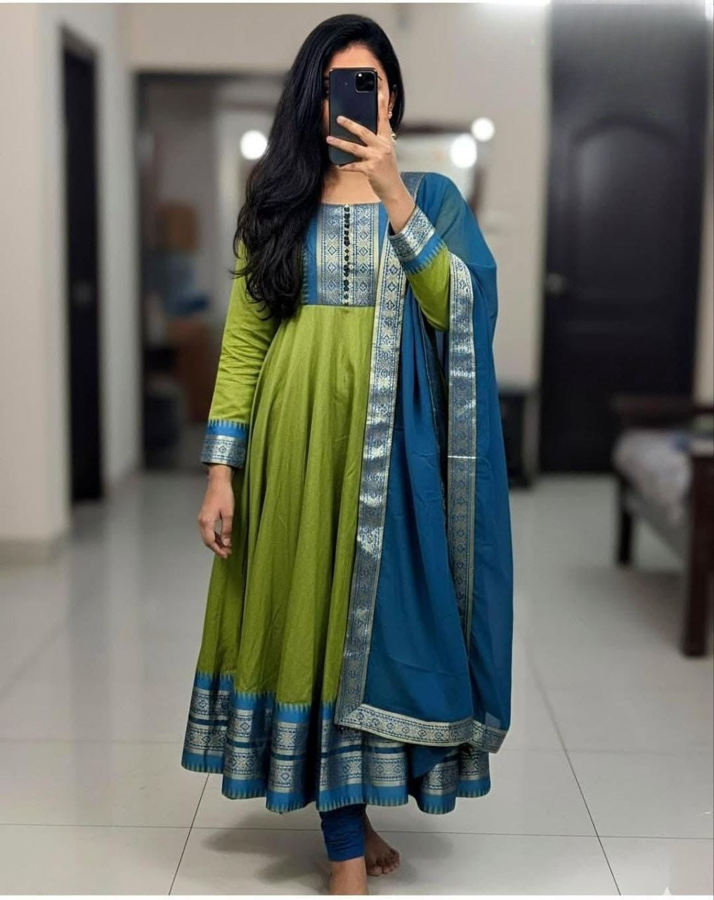 Vichitra Silk Gown with Jacquard Work & Georgette Dupatta