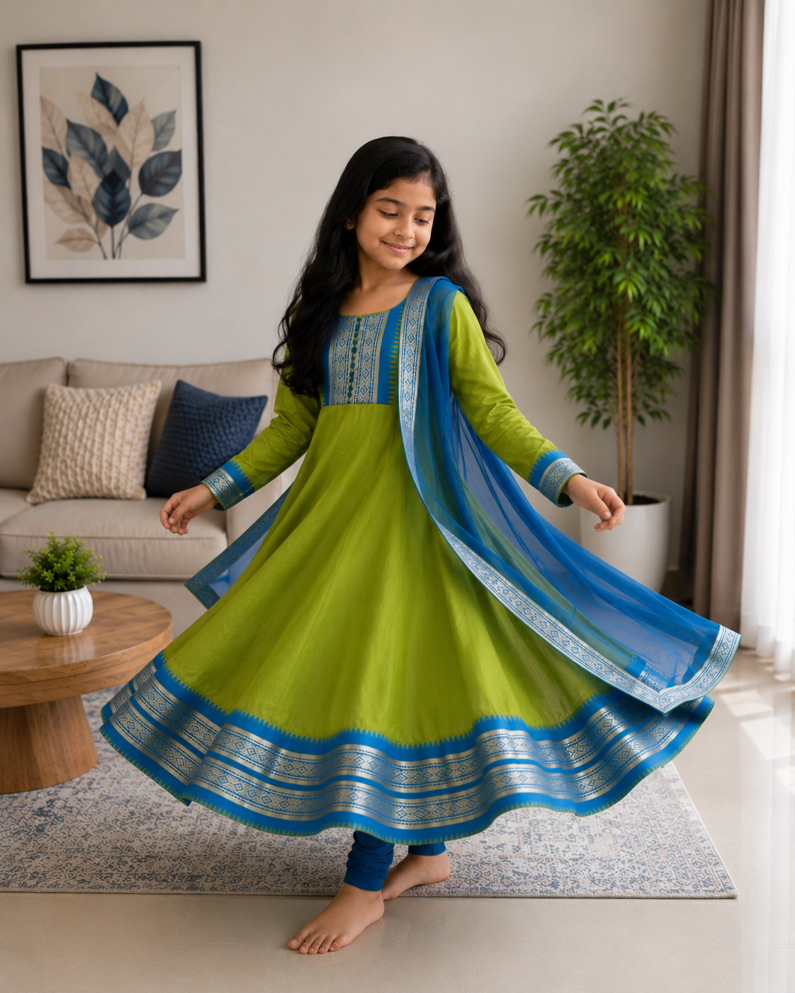 Charming Blue Green Ethnic Dress for Joyful Twirls