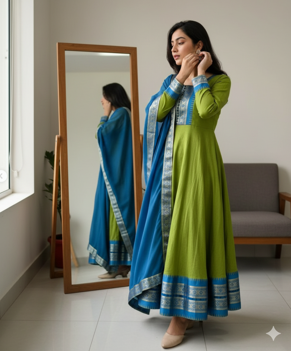 Vichitra Silk Gown with Jacquard Work & Georgette Dupatta