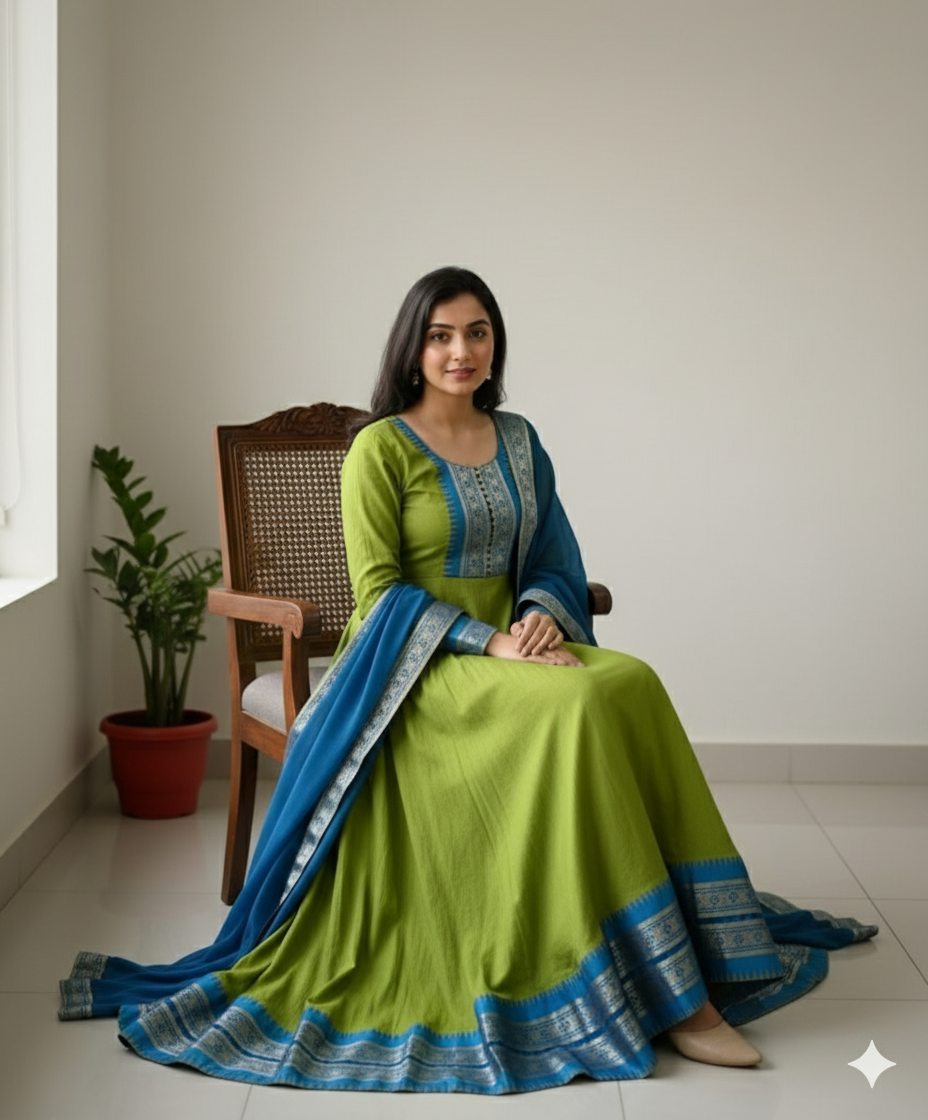 Vichitra Silk Gown with Jacquard Work & Georgette Dupatta