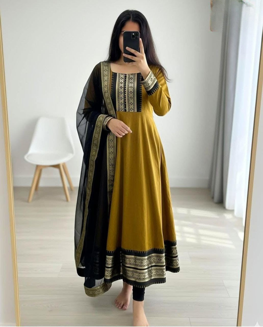 Chanderi Cotton Gown with Jacquard Work & Georgette Dupatta