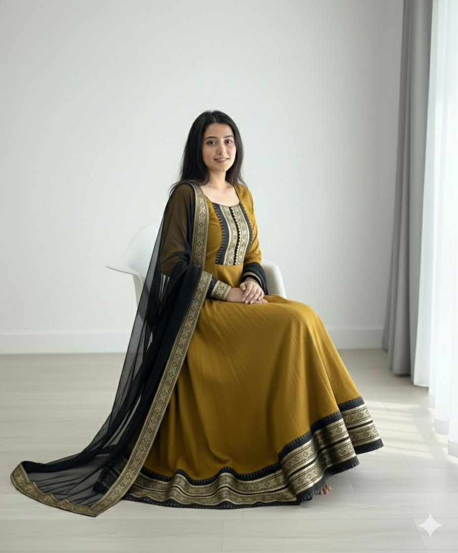 Chanderi Cotton Gown with Jacquard Work & Georgette Dupatta