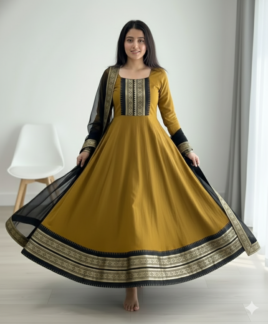 Chanderi Cotton Gown with Jacquard Work & Georgette Dupatta