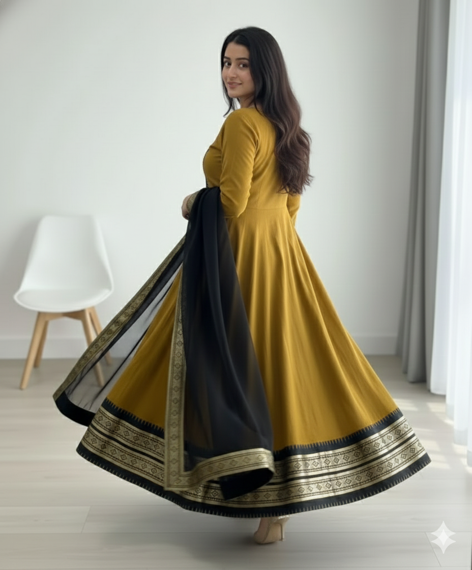 Chanderi Cotton Gown with Jacquard Work & Georgette Dupatta