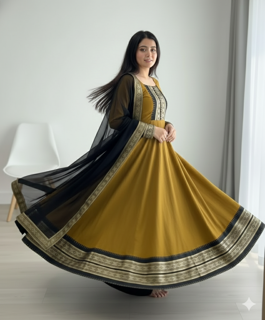Chanderi Cotton Gown with Jacquard Work & Georgette Dupatta