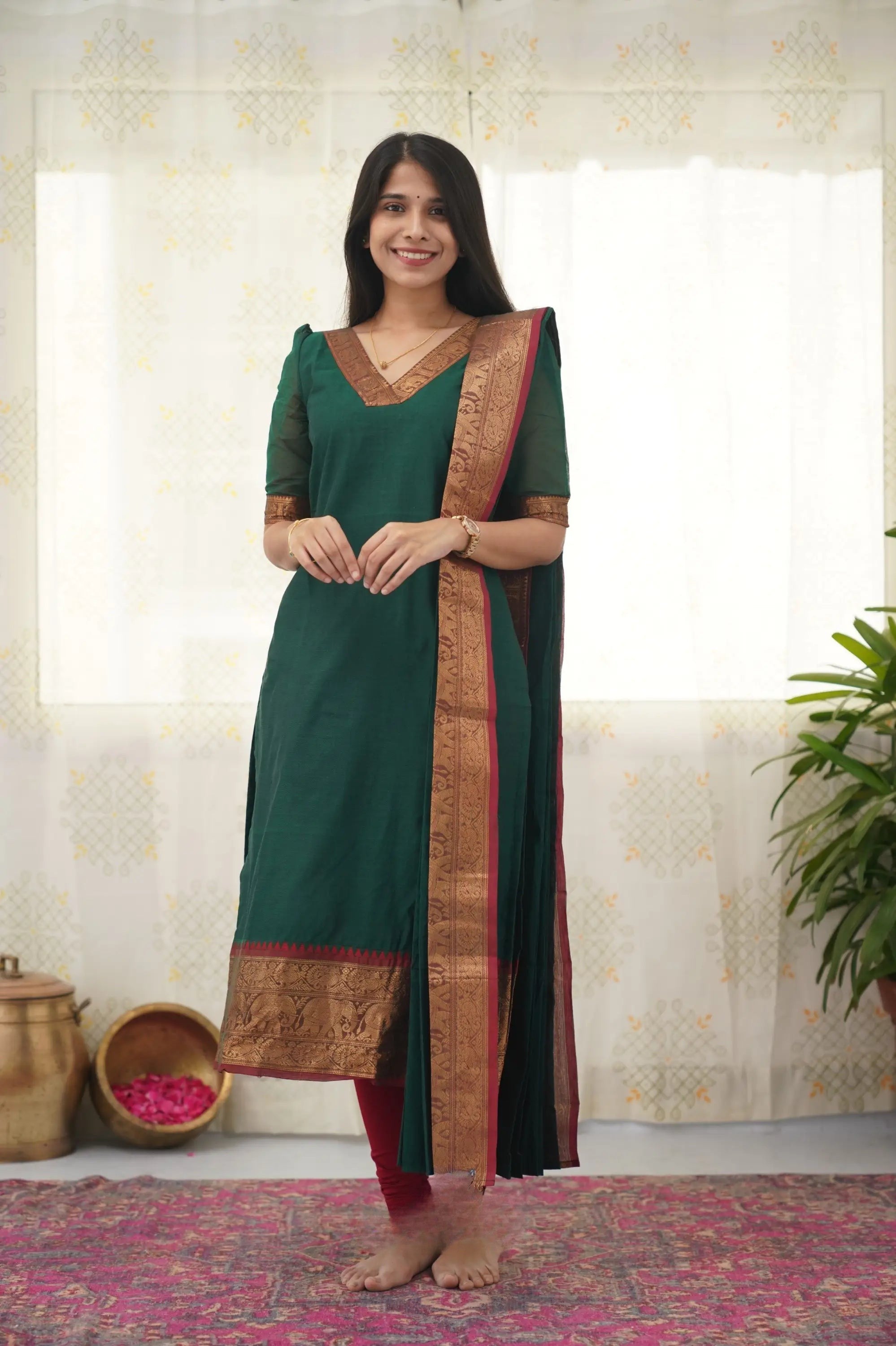 Cotton Kurti and Dupatta Set with Intricate Weaving Work.