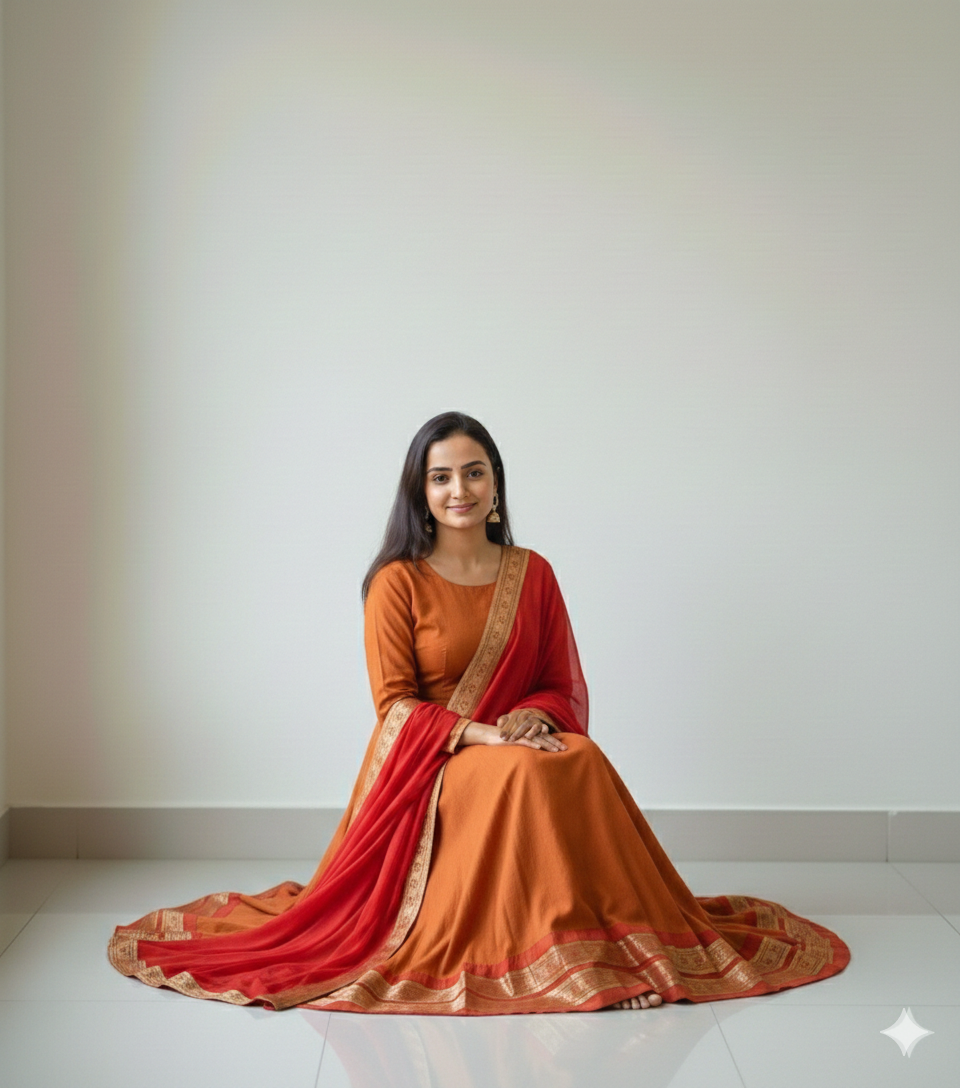 Chanderi Cotton Gown with Jacquard Work & Georgette Dupatta