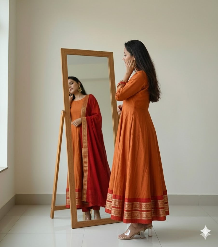 Chanderi Cotton Gown with Jacquard Work & Georgette Dupatta