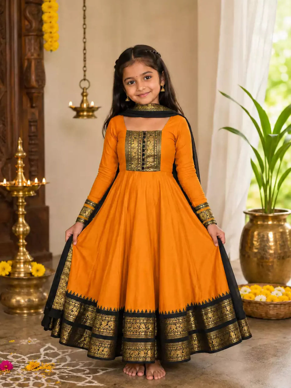 Girls Festive Cotton Blend Anarkali Set With Duppata
