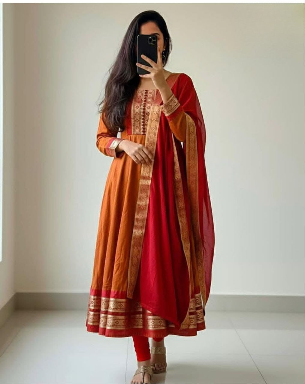 Chanderi Cotton Gown with Jacquard Work & Georgette Dupatta
