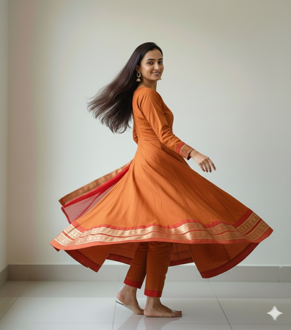 Chanderi Cotton Gown with Jacquard Work & Georgette Dupatta