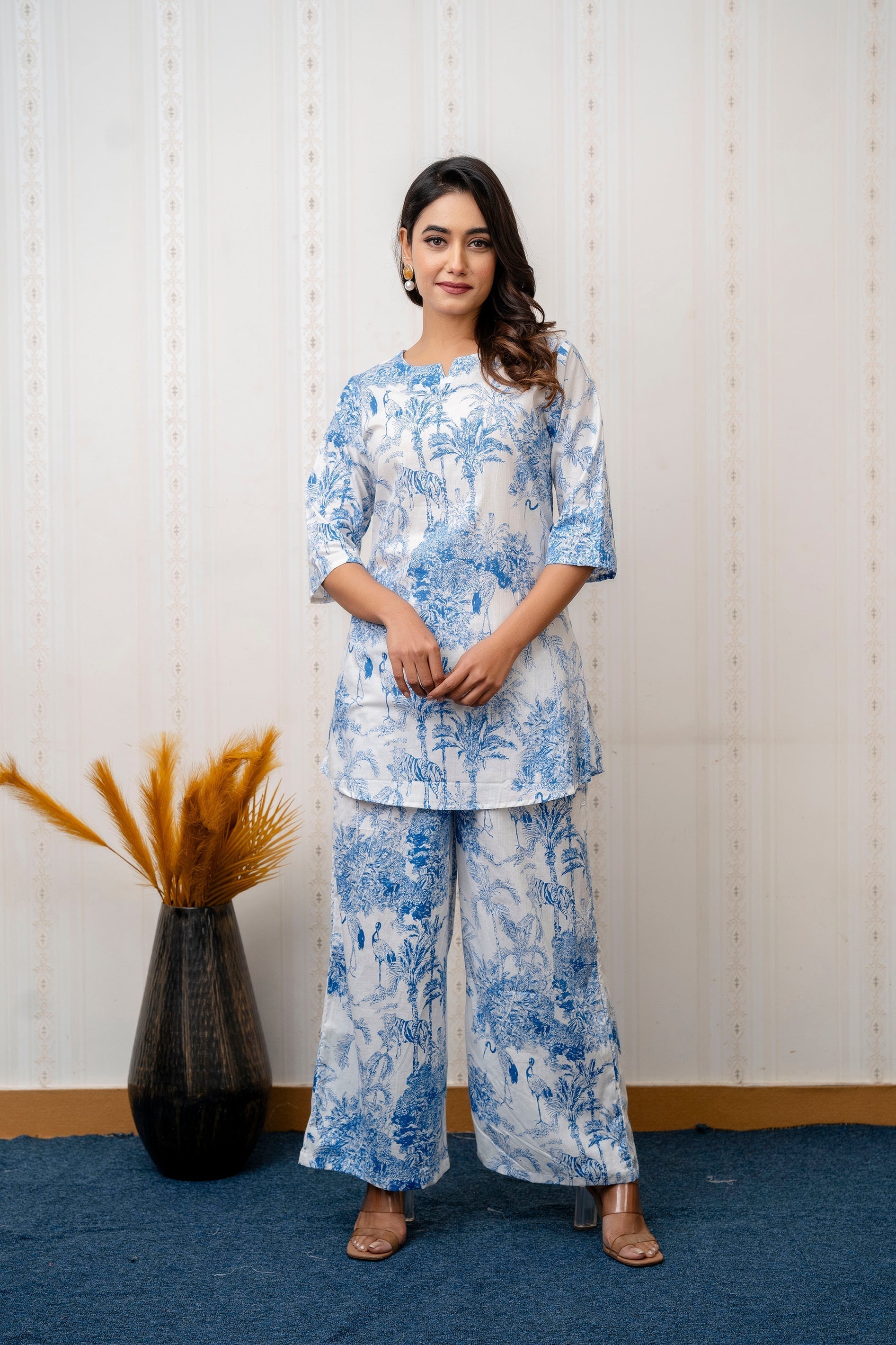Azure Bloom Rayon Co-ord set