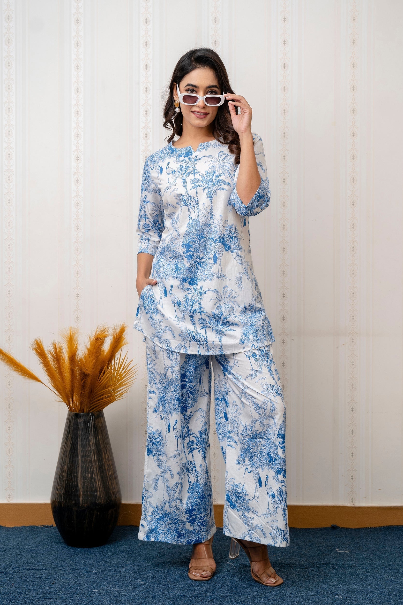 Azure Bloom Rayon Co-ord set