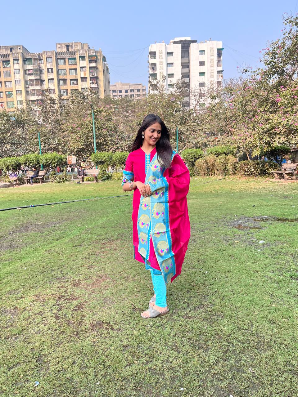 Pink Chanderi Cotton Straight Fit Kurta Set with Jacquard Border