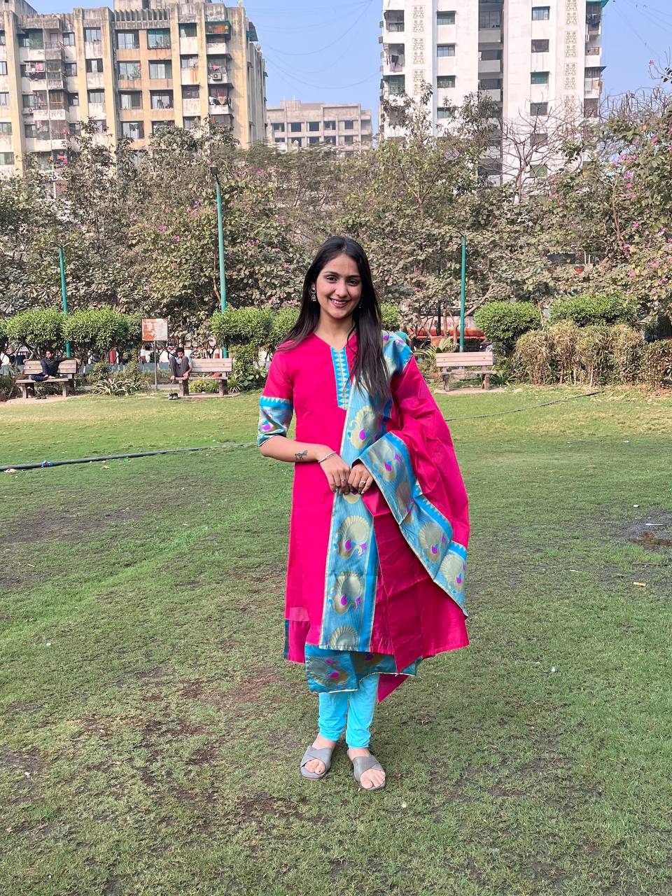 Pink Chanderi Cotton Straight Fit Kurta Set with Jacquard Border