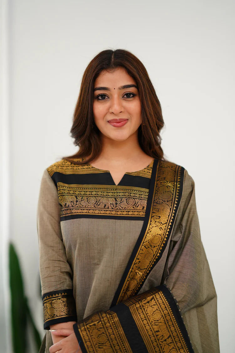 Stylish Grey Cotton Kurta Set with Black Border – A Perfect Combination of Comfort and Trend