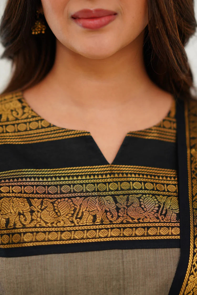 Stylish Grey Cotton Kurta Set with Black Border – A Perfect Combination of Comfort and Trend