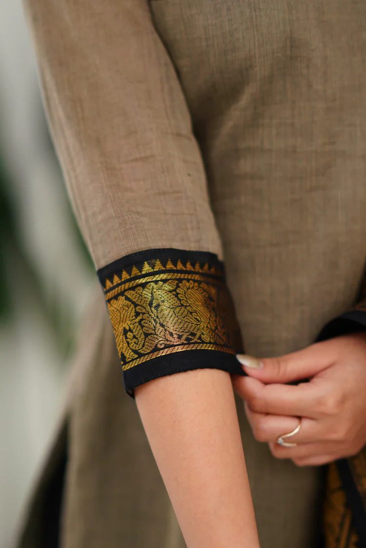 Stylish Grey Cotton Kurta Set with Black Border – A Perfect Combination of Comfort and Trend