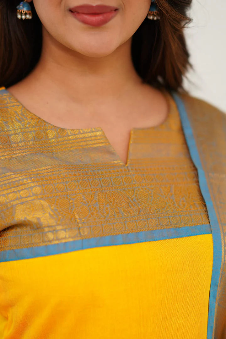Cotton Kurti and Dupatta with Intricate Weaving Work