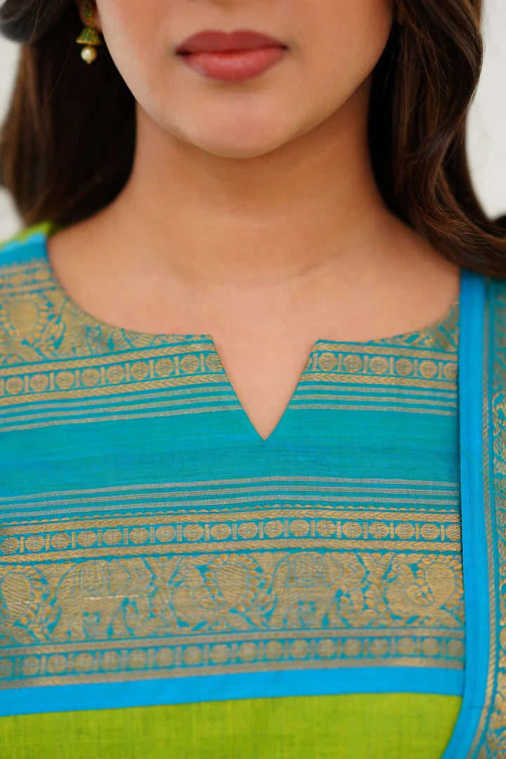 Cotton Kurti and Dupatta with Intricate Weaving Work