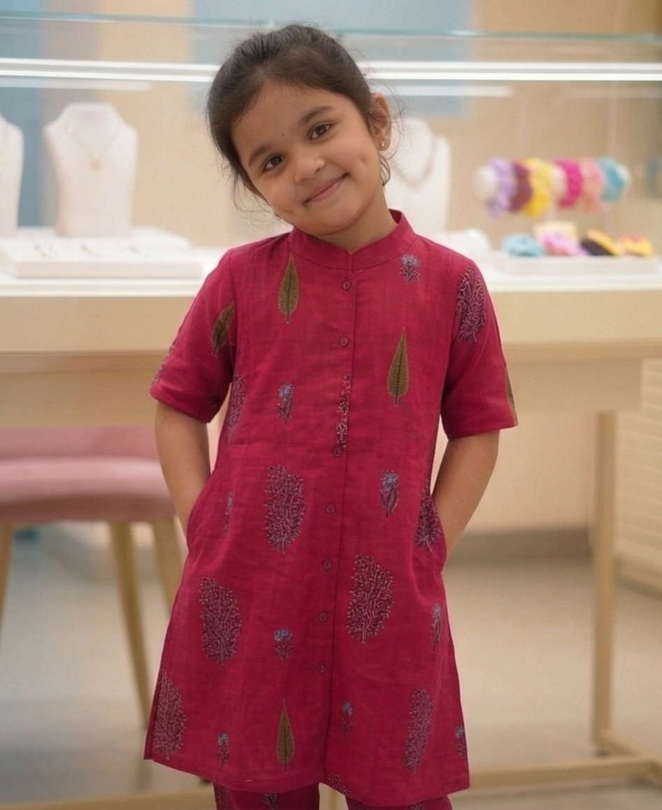 Girls Designer Printed Kurta Pant Co-Ord Set