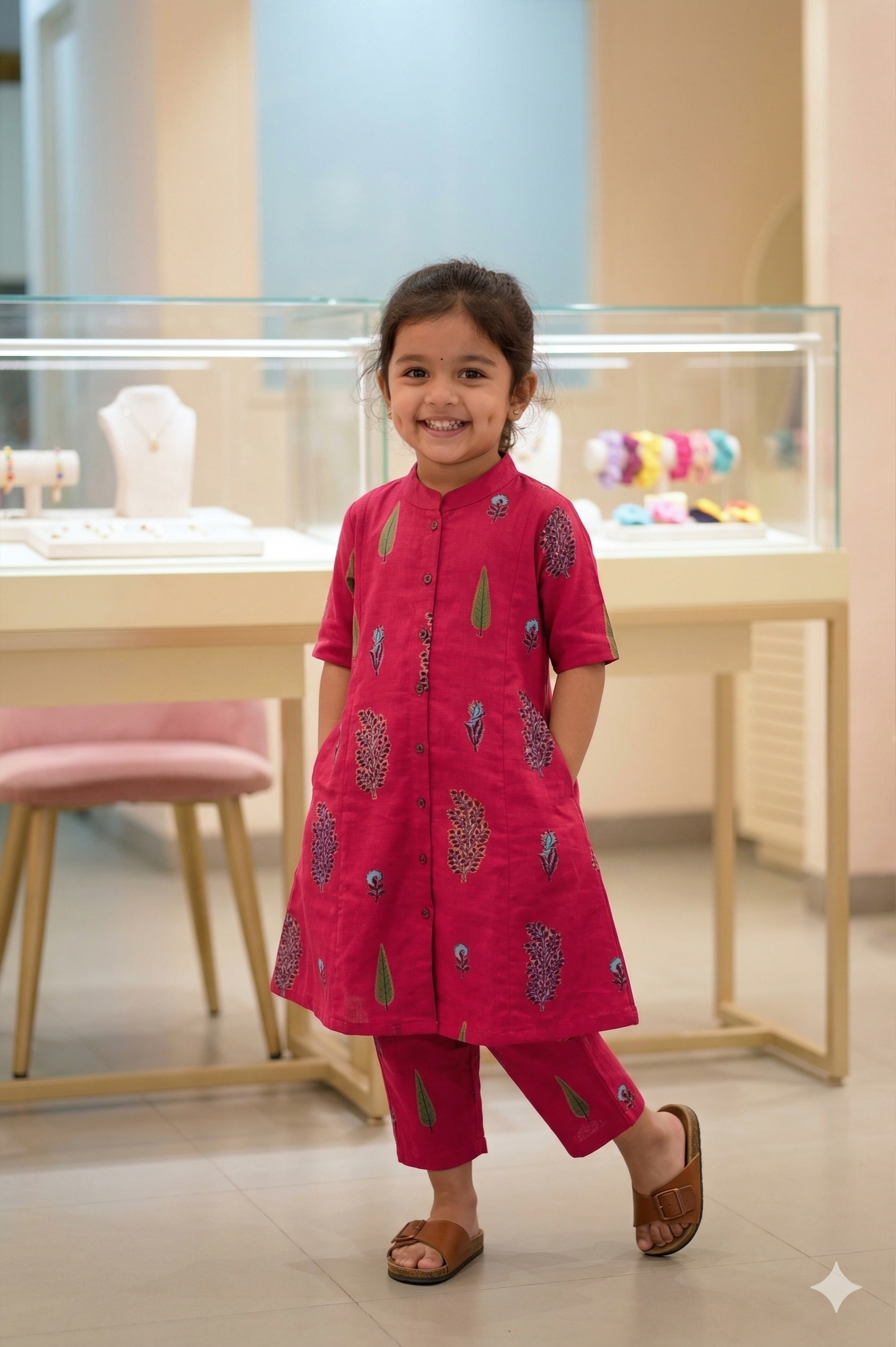 Girls Designer Printed Kurta Pant Co-Ord Set