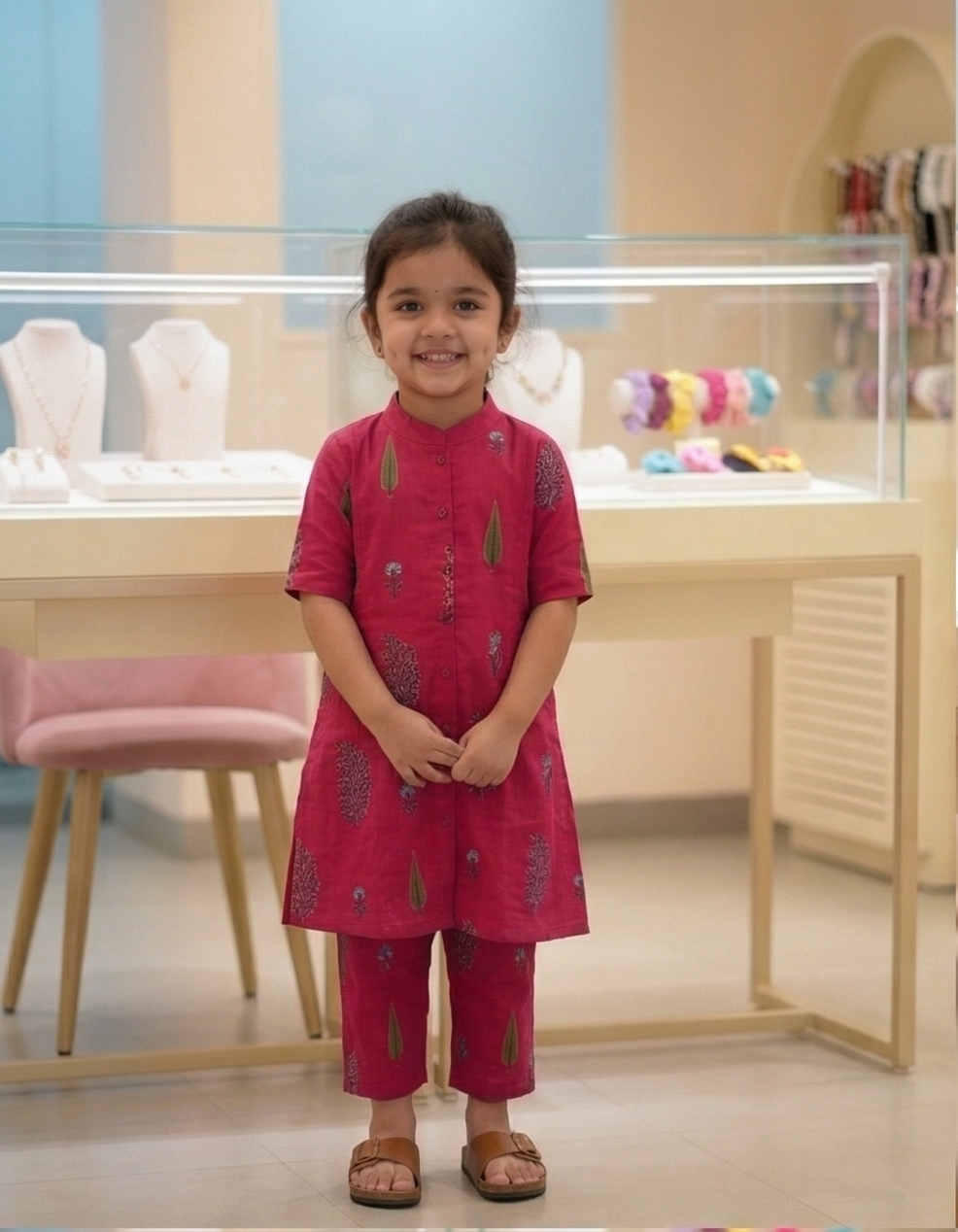 Girls Designer Printed Kurta Pant Co-Ord Set