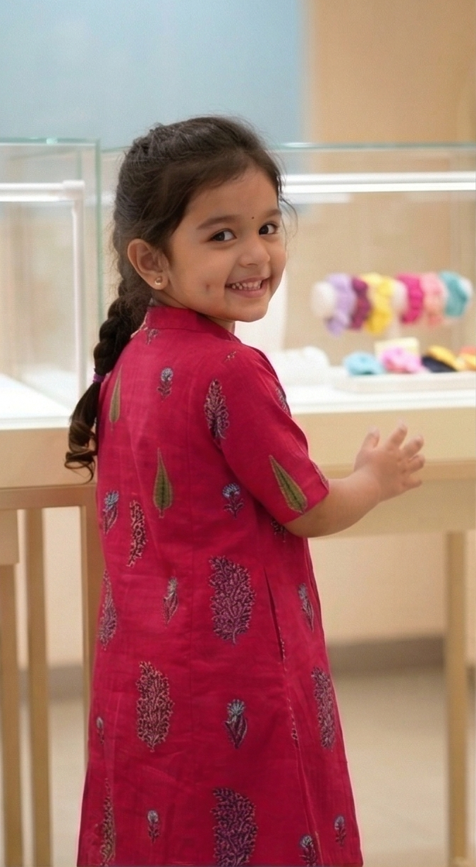 Girls Designer Printed Kurta Pant Co-Ord Set