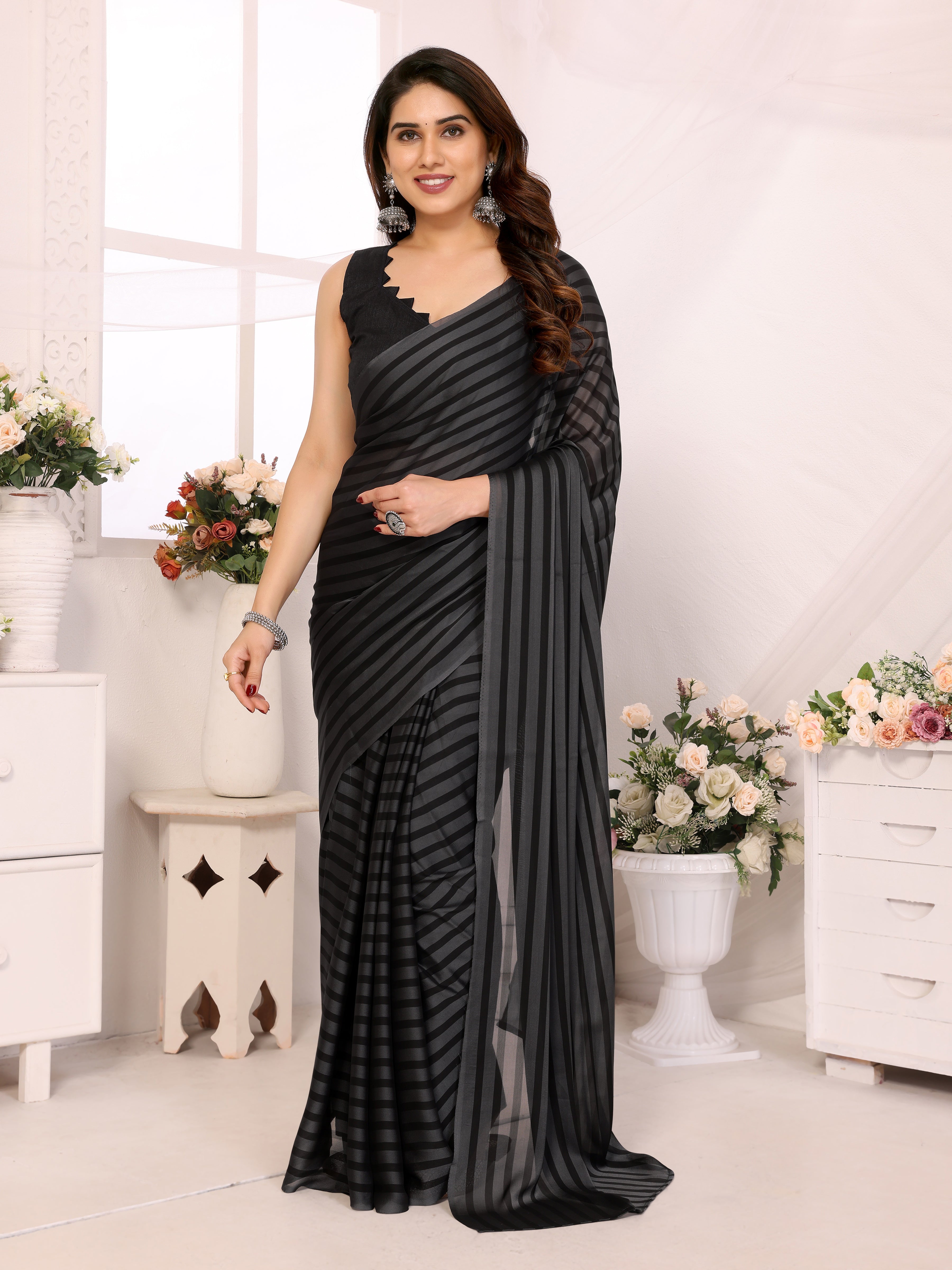 Printed Ready Saree in Georgette