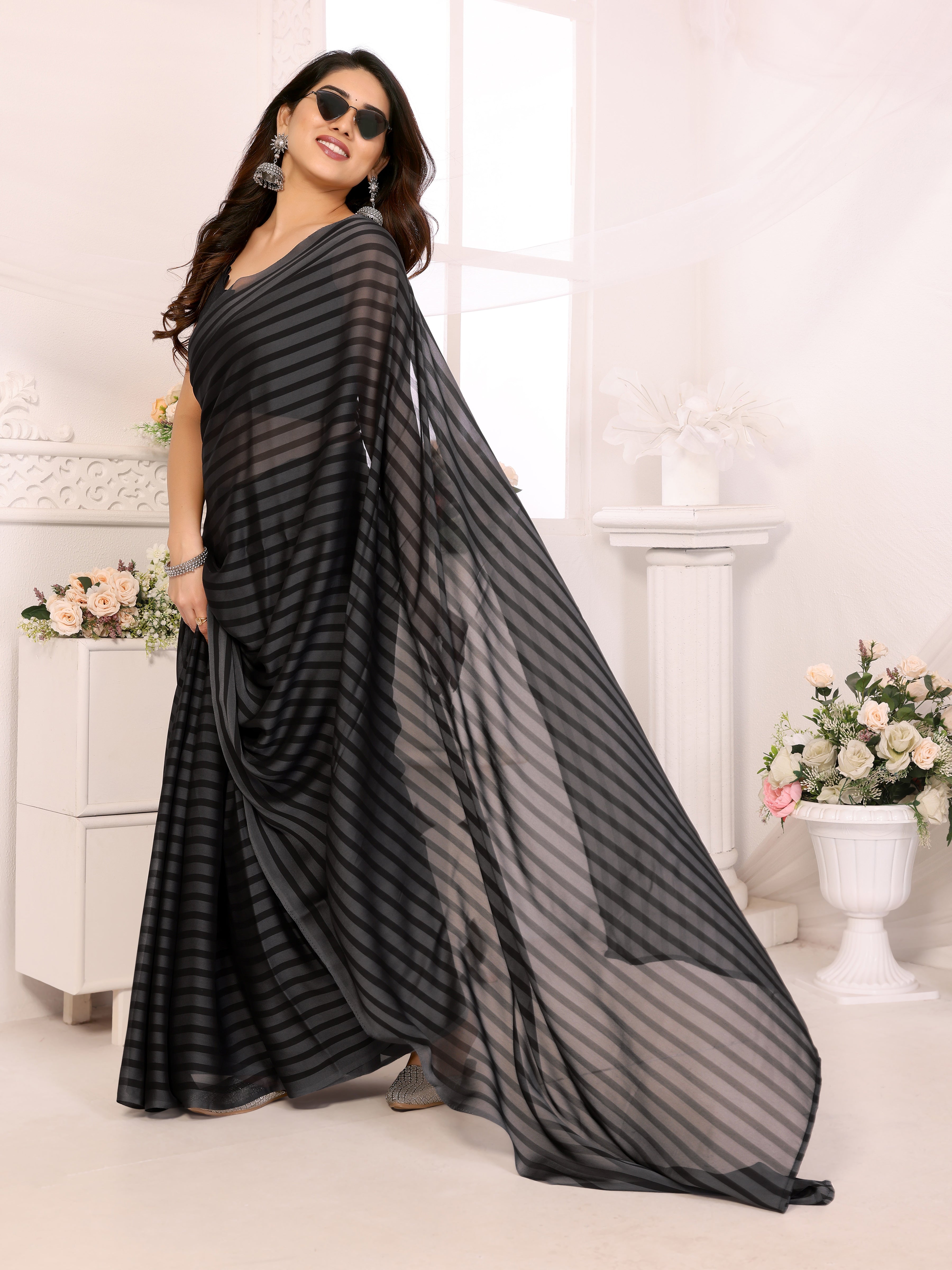 Printed Ready Saree in Georgette