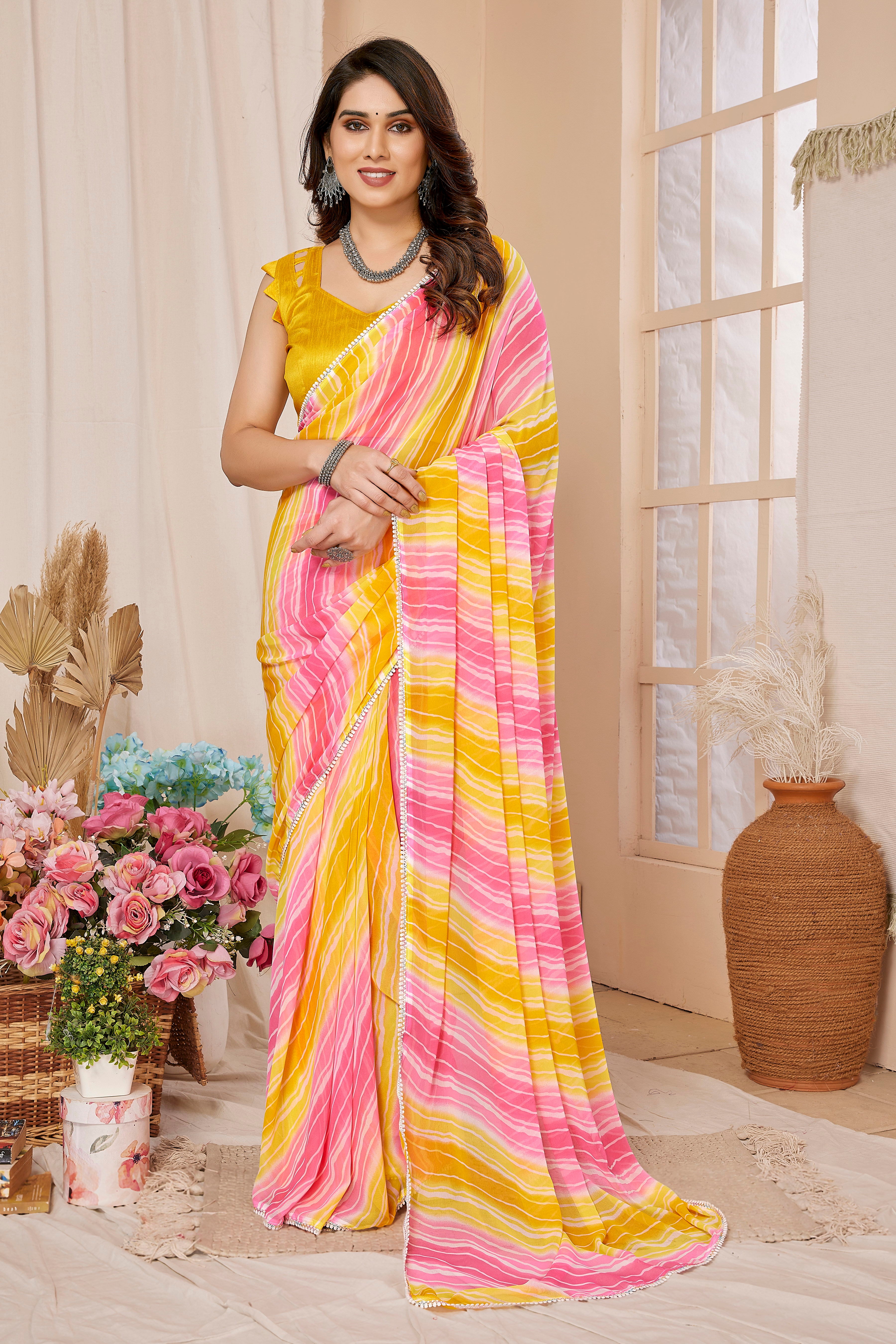 Pre-Pleated Printed Saree