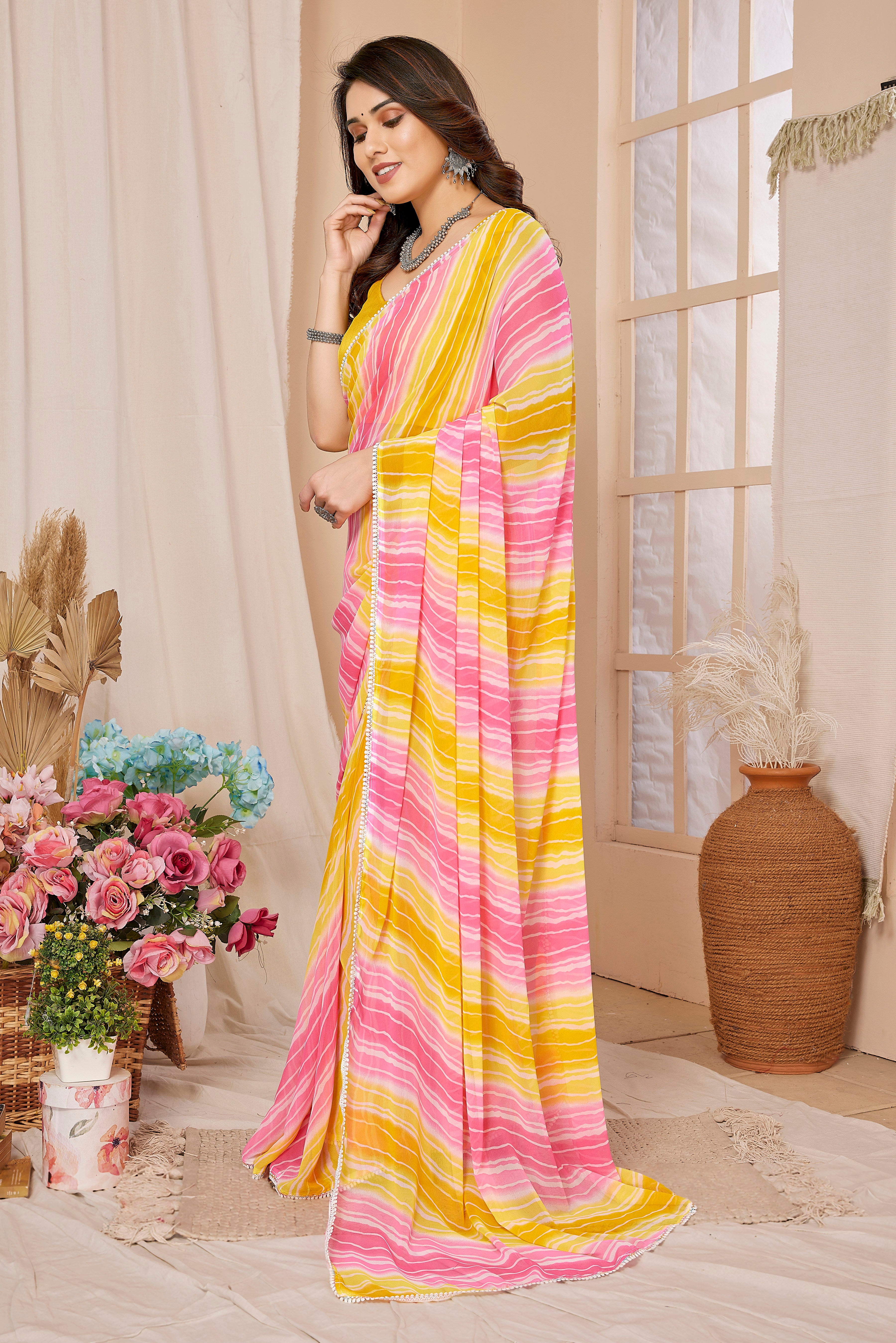 Pre-Pleated Printed Saree
