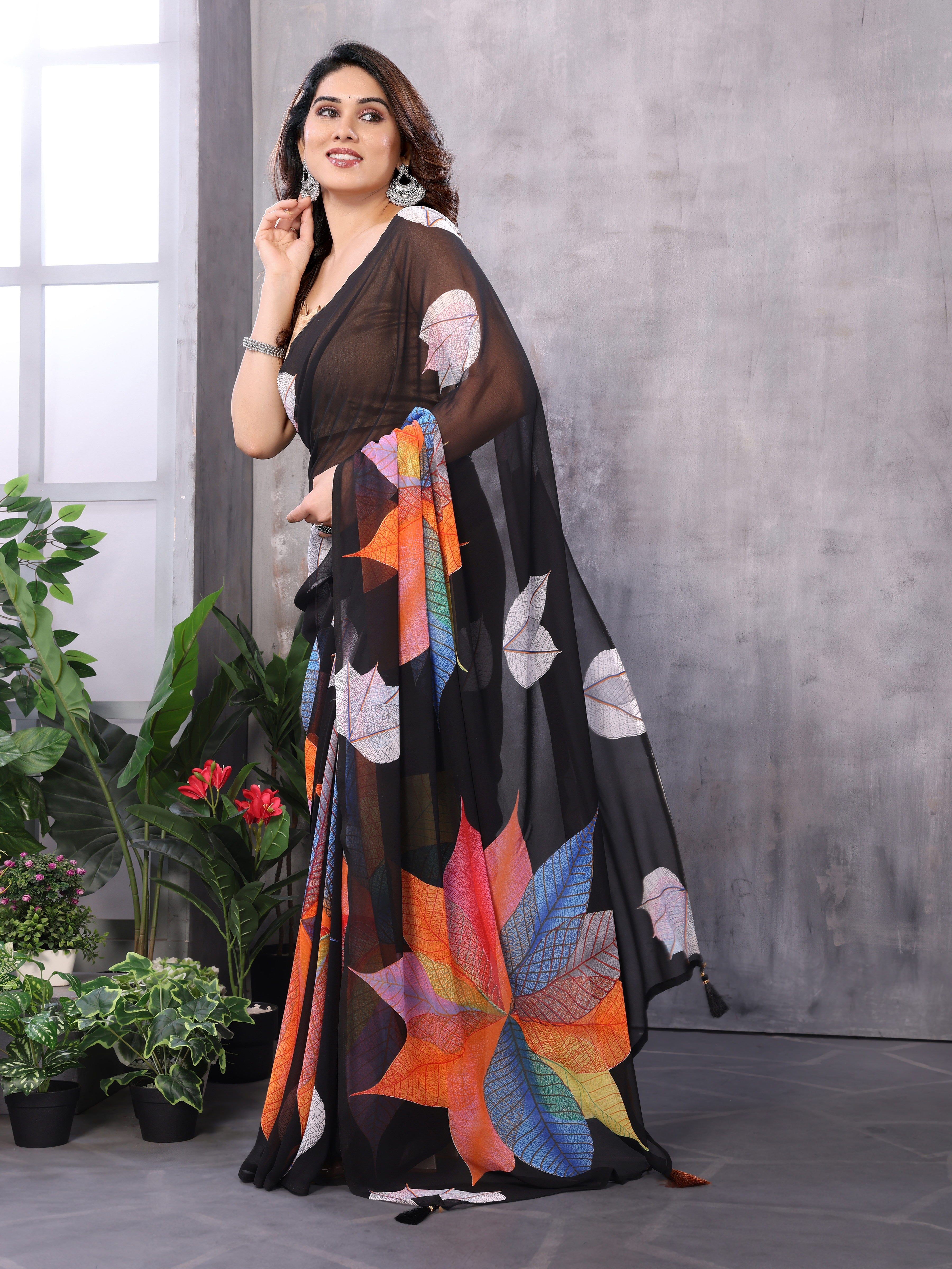Black Quick Draping Printed Saree