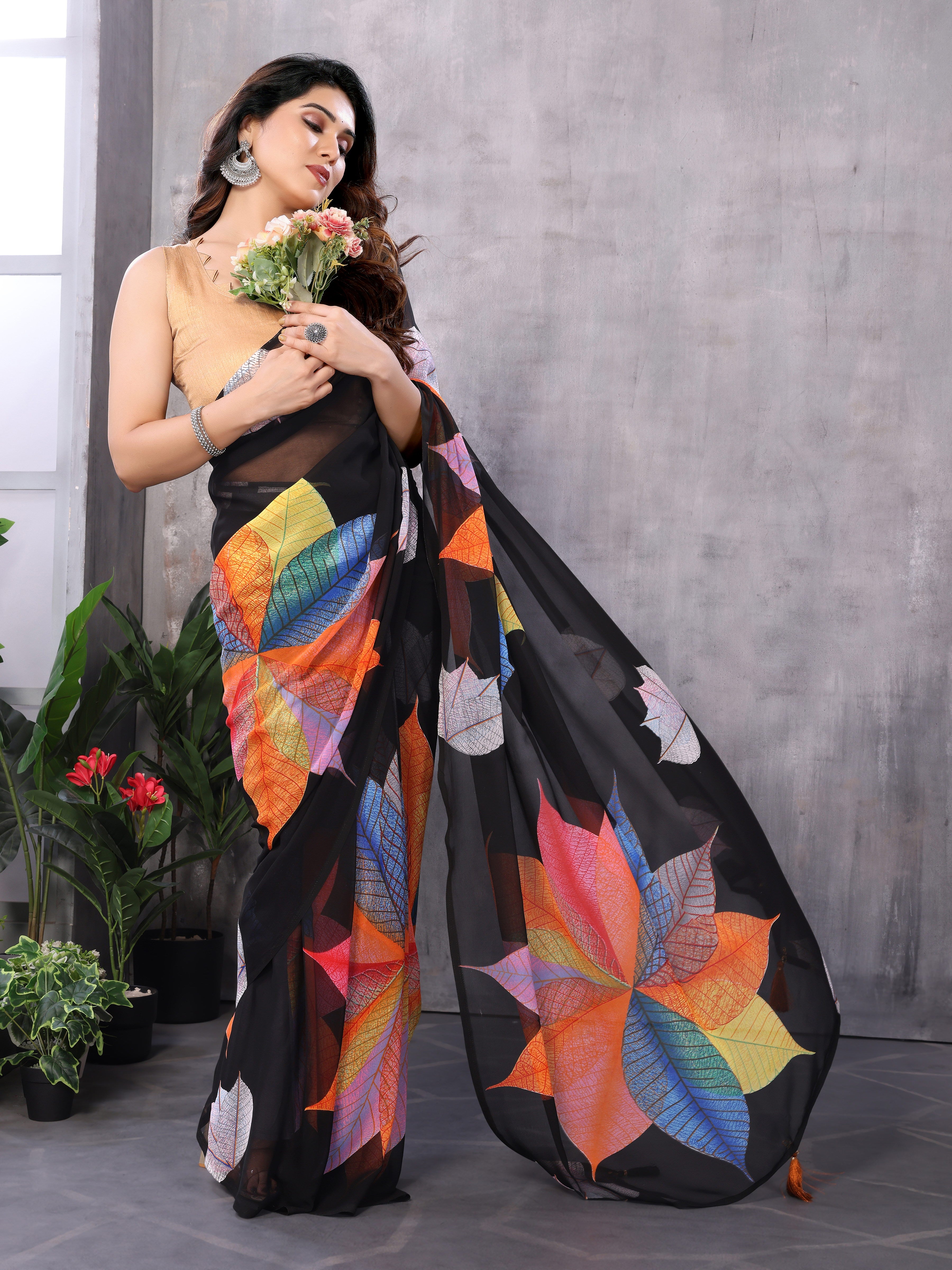 Black Quick Draping Printed Saree