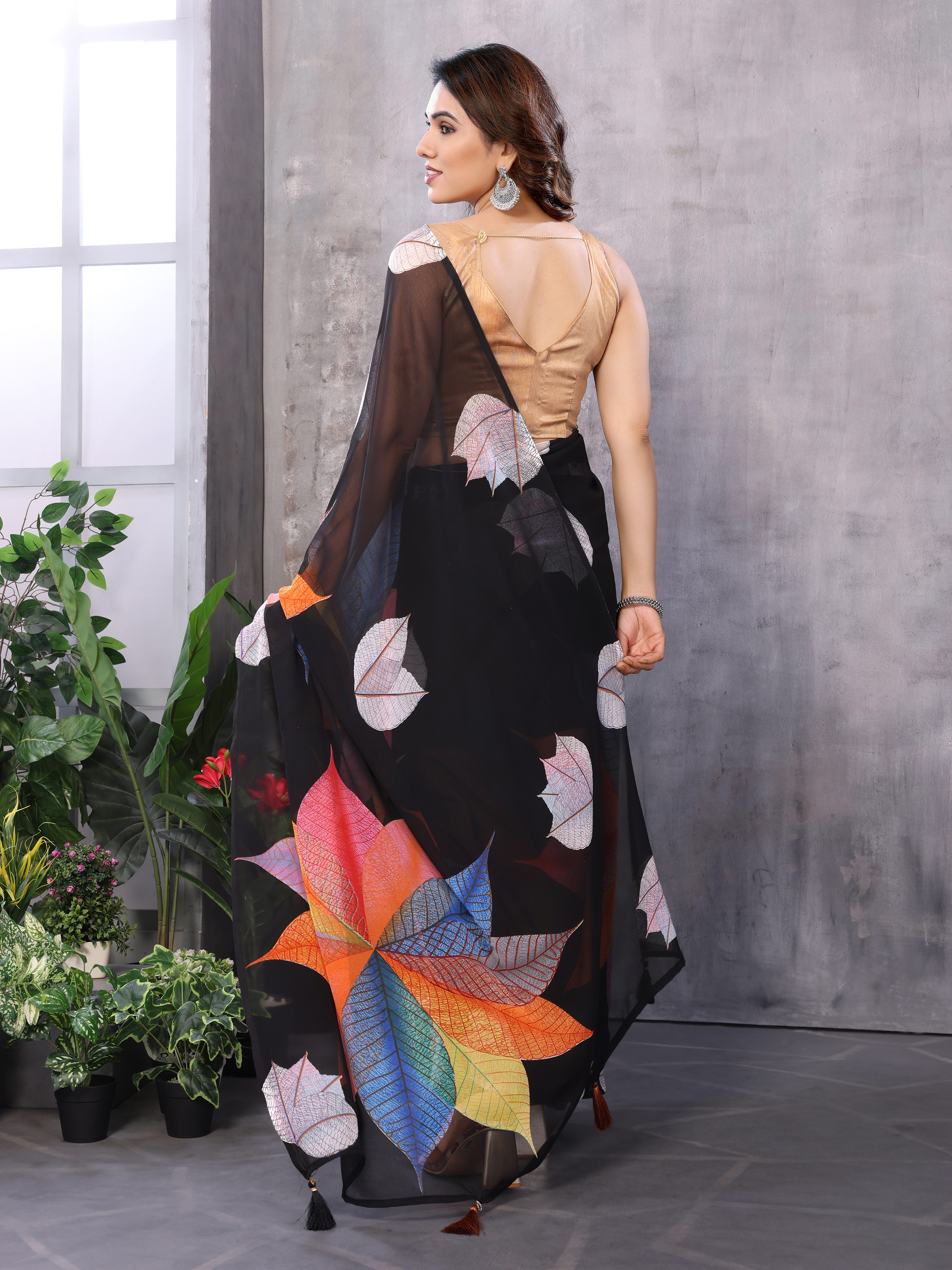 Black Quick Draping Printed Saree