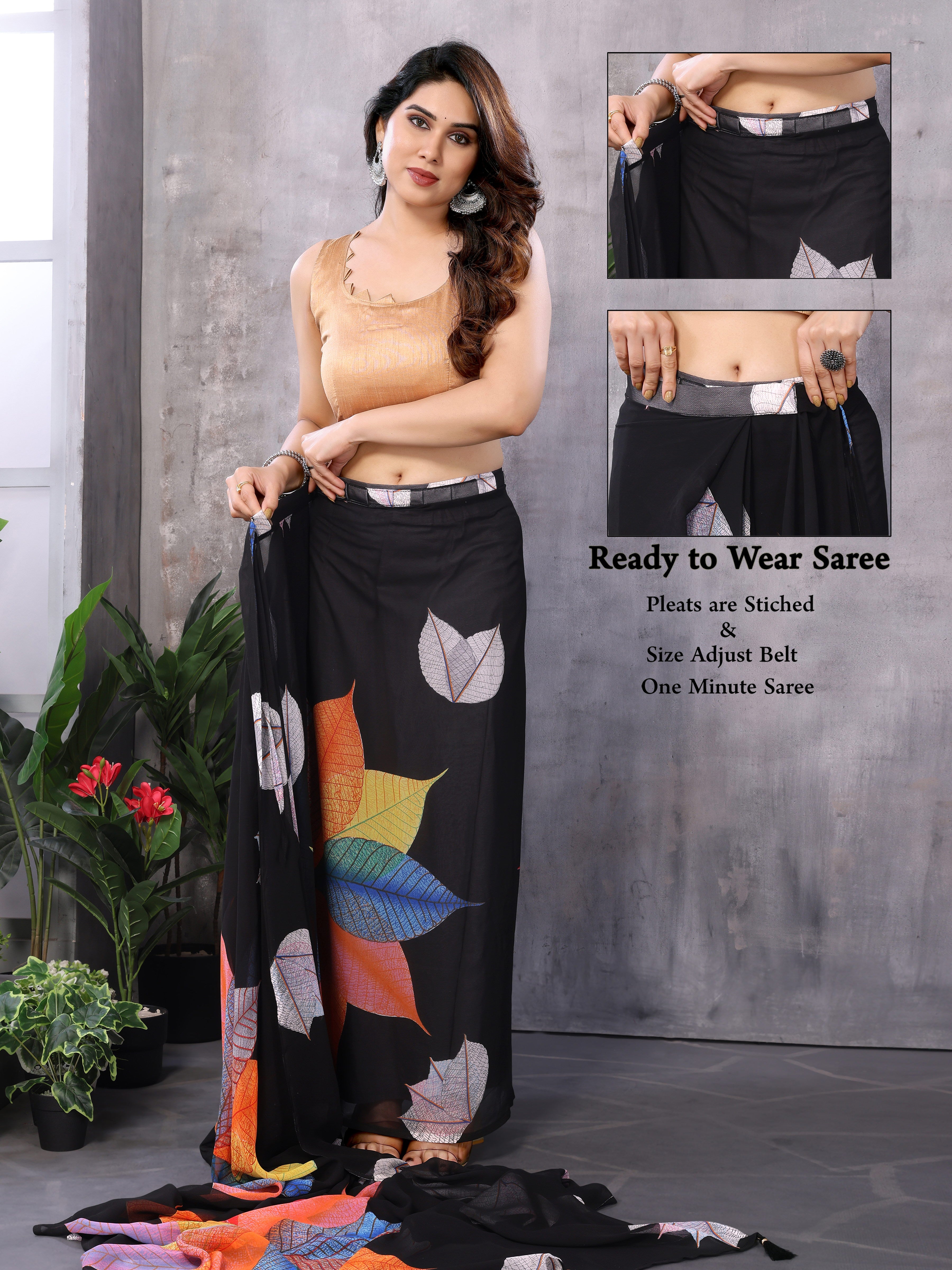 Black Quick Draping Printed Saree