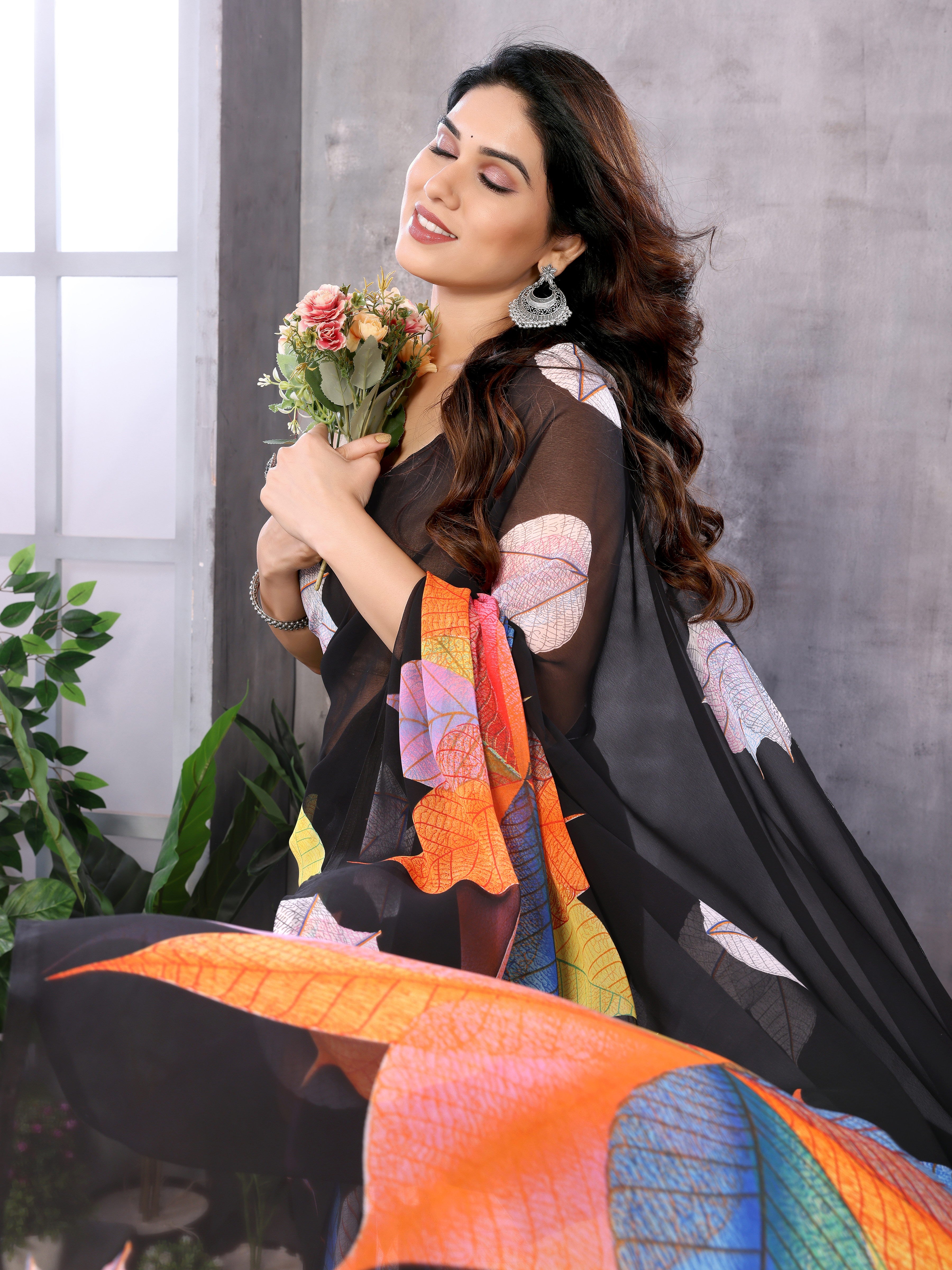 Black Quick Draping Printed Saree