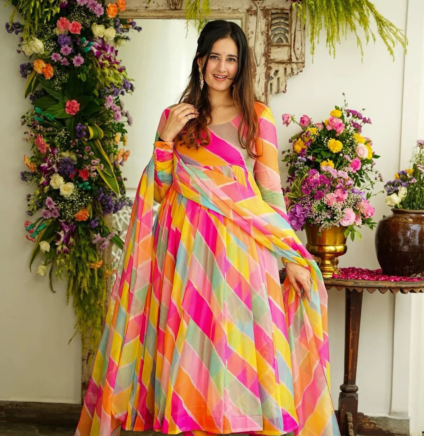 Beautiful Multicolour Gown Dupatta