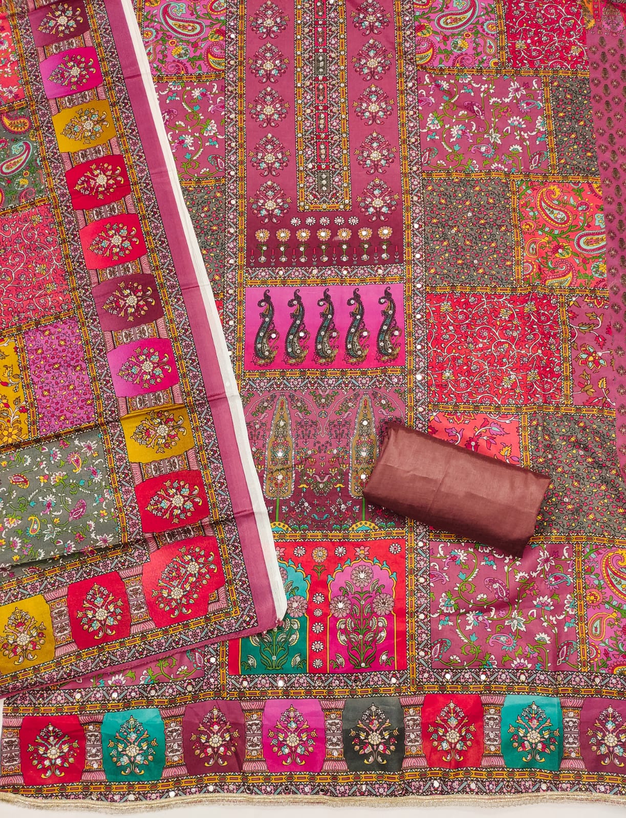 Beautiful Chinnon Kurti Set with Mirror Work &amp; Digital Print Dupatta