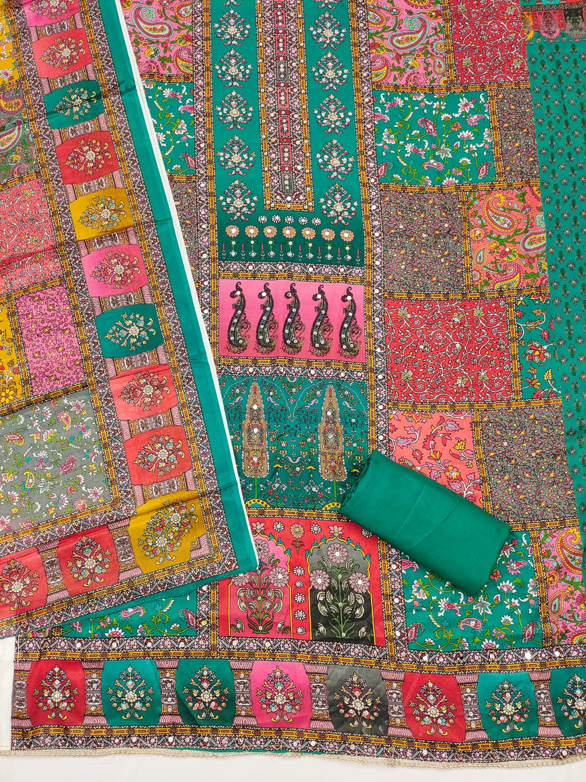 Beautiful Chinnon Kurti Set with Mirror Work &amp; Digital Print Dupatta