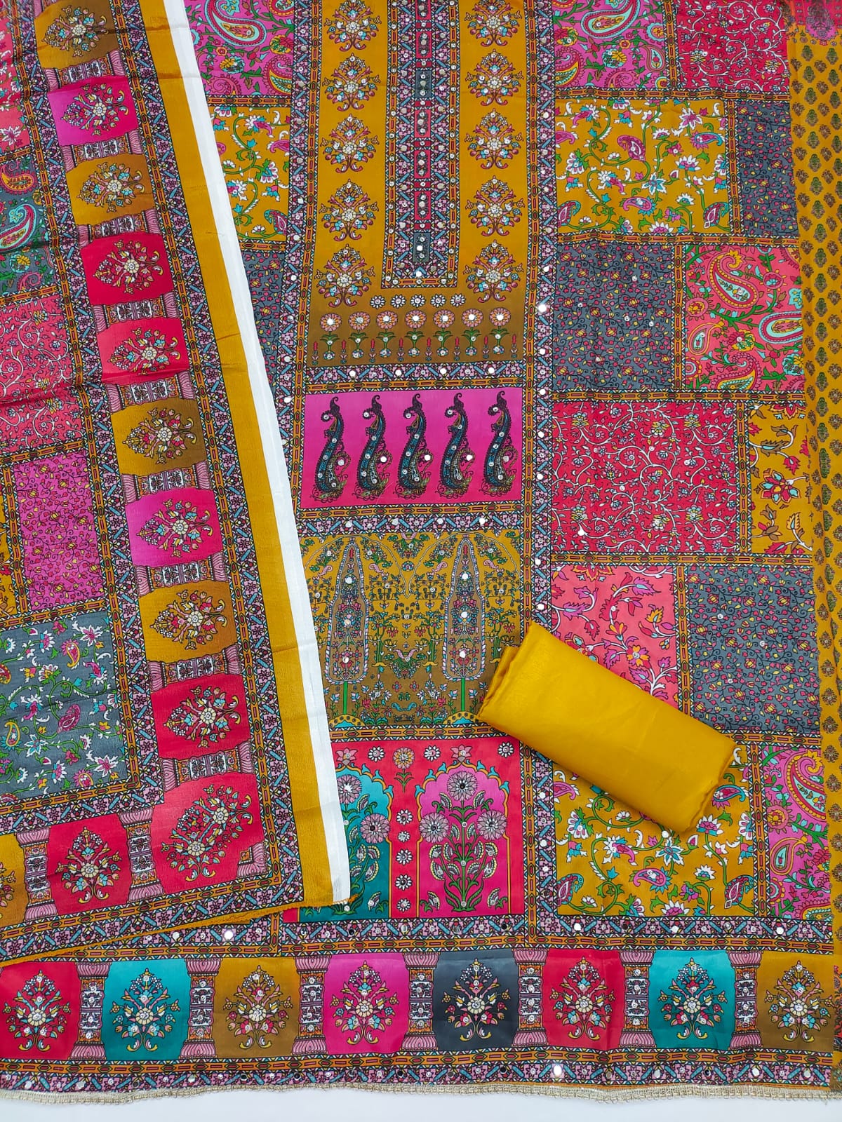 Beautiful Chinnon Kurti Set with Mirror Work &amp; Digital Print Dupatta