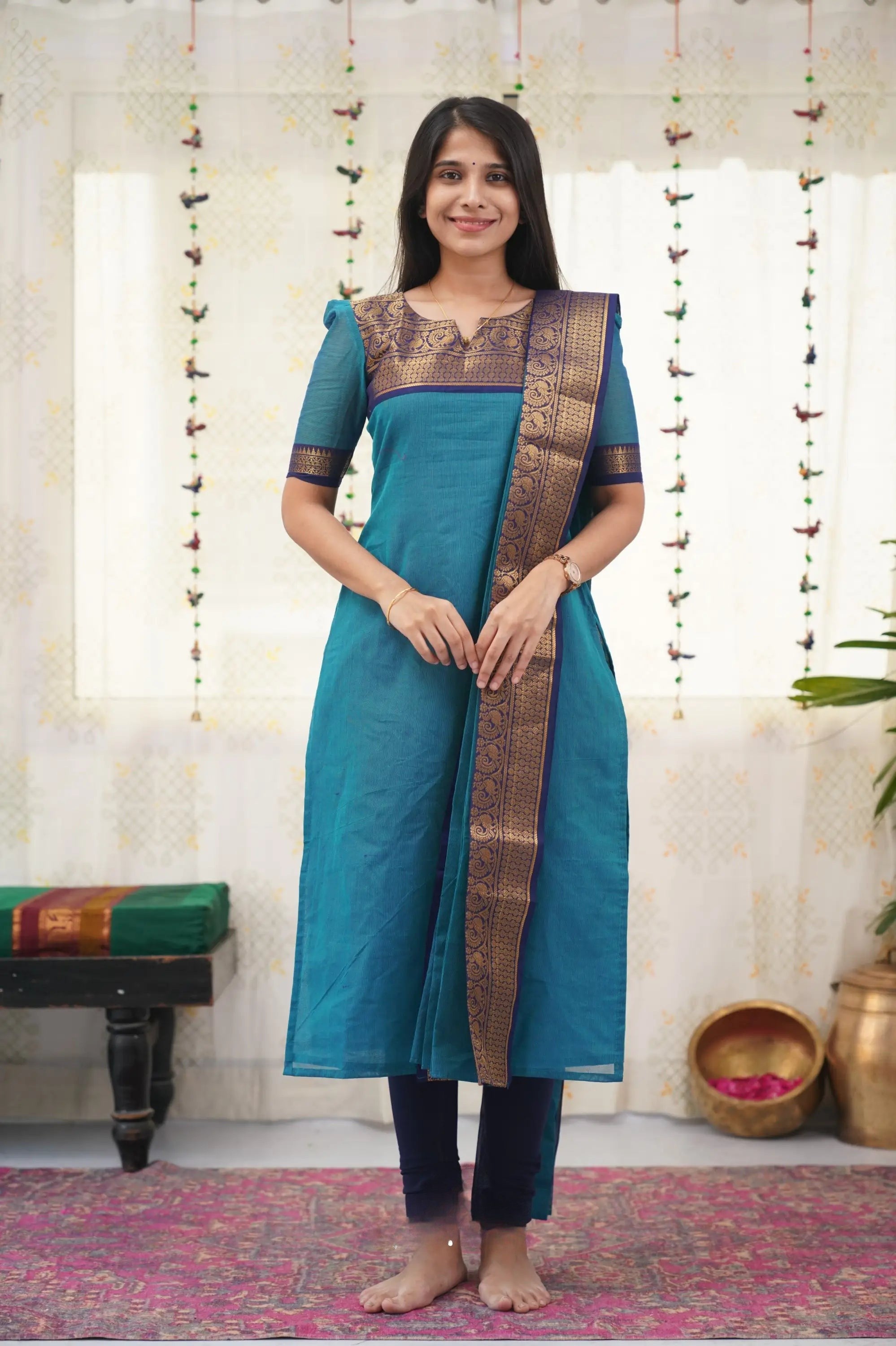 Women's Chanderi  Cotton Kurta Dupatta Set