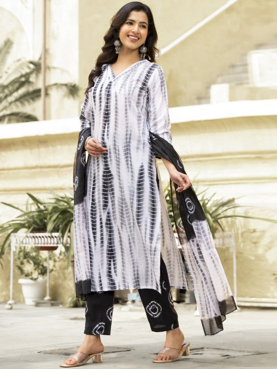 Cotton Printed Suit Set with Chanderi Dupatta