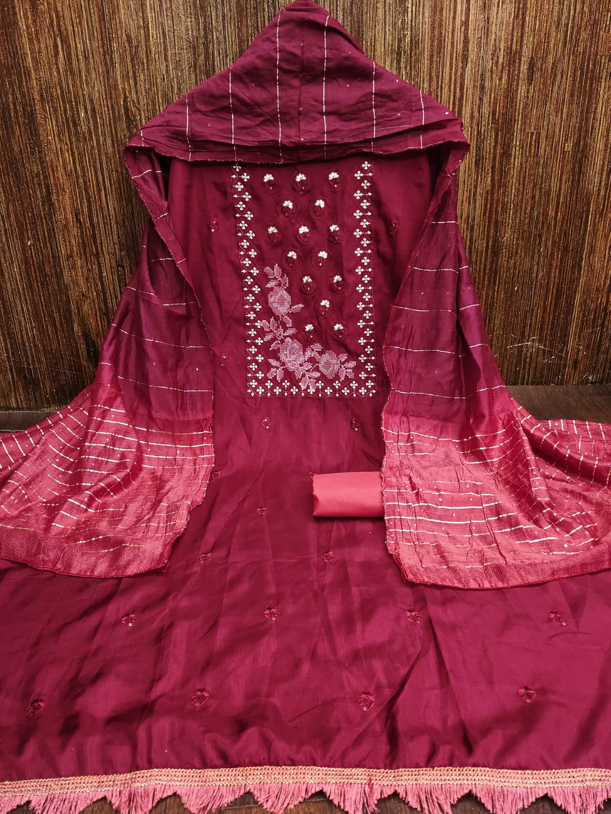 Beautiful Coco Silks Kurti Set with Cotton Jari Sequin Dupatta