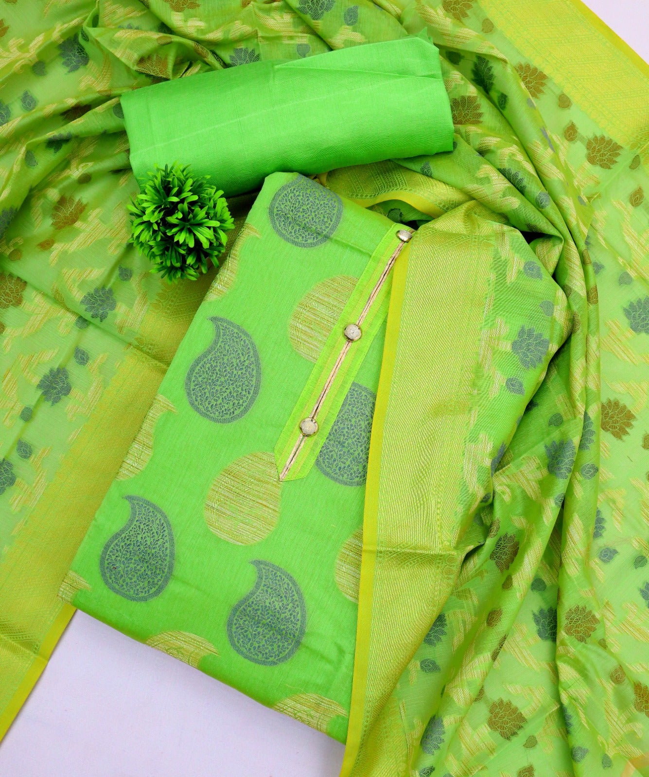 Beautiful Coco Silks Kurti Set with Cotton Jari Sequin Dupatta