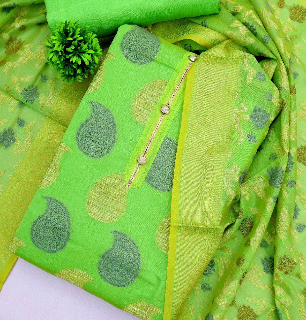 Beautiful Coco Silks Kurti Set with Cotton Jari Sequin Dupatta