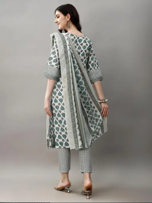 Printed Cotton Kurta Set with Chanderi Dupatta