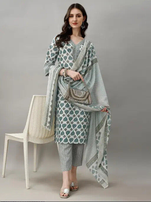 Printed Cotton Kurta Set with Chanderi Dupatta